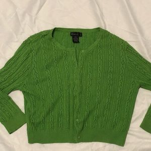 Green knitted cardigan sweater